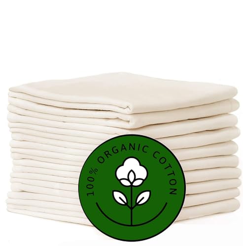 Flour Sack Kitchen Towels |Organic Cotton Blank Towel| Tea Towel Crafting Embroidery|Flat Thick Absorbent Quick Dry | Baking Bread Proofing Breathable Linen Cloth Cover Set of 10, 28 x 28 Inch, Ivory - color: Creamy White, size: 28x28