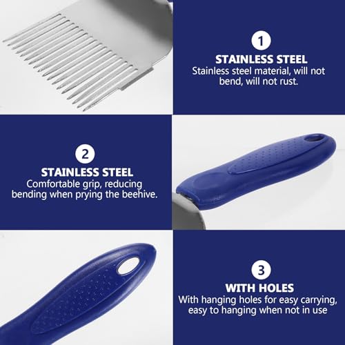 HOMSFOU Honey Uncapping Tool and Honey Scraper for Beekeeping Stainless Steel Honeycomb Shovel with Fork Design Multifunctional Hive Tool for Apiary