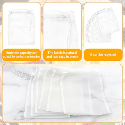 6 Pcs White Nylon Straining Bag - Fine Mesh Nylon Filter Bags, Homebrew Beer Wine Cider Dry Hop Beers Brewing Filters, Reusable Drawstring Brew Bags for Hops, Grains & Fruit (6" x 8")