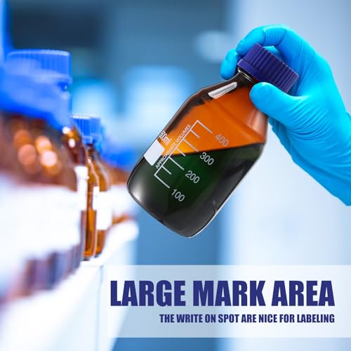 Tellegloww 6 Pieces 500 ml Reagent Media Bottles Amber Glass Graduated Round Lab Reagent Media/storage Bottle with Blue Screw Cap - size: 500 ml