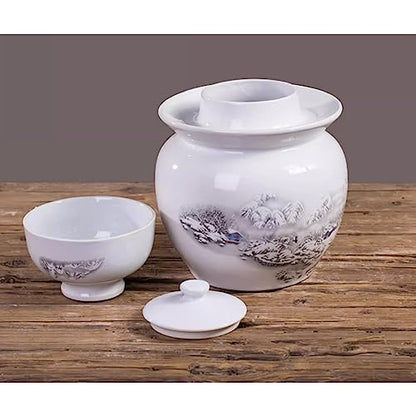 Ceramic Fermentation Crock Jar Kit,Sauerkraut Crock, Traditional Chinese Porcelain Pickle Jar with Water Seal Airlock Lid,Pickle Jar for Fermenting or Pickling Pickl 5kg - size: 5kg