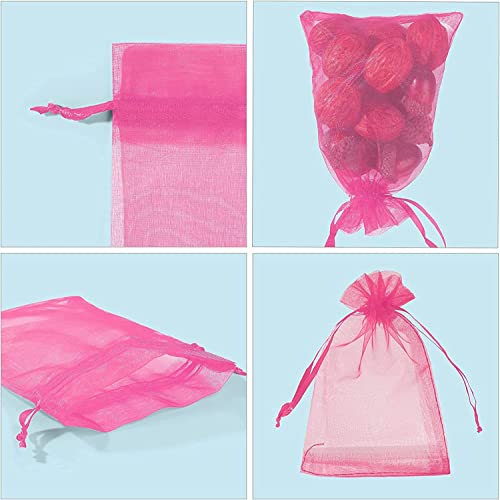 ANZNKU 50 Pack Hot Pink Organza Bags 5 x 7 inch, Small Mesh Drawstring Gift Bags, Jewelry Pouches Small Mesh Bag for Candy Party Wedding Favor & Easter Gifts - color: Hot Pink