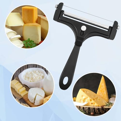 Cheese Slicer Kit, Stainless Steel Adjustable Thickness Iron Handheld Block Cheese Plane with 8 Extra Wires Charcuterie Cutter Curler Shaver Knife Board Accessories for Mozzarella Cheddar(Black)