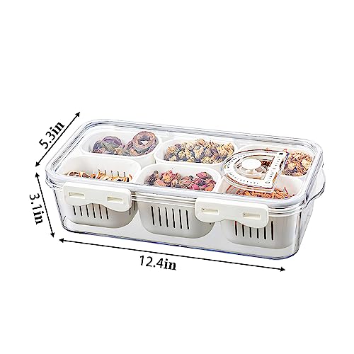 Divided Food Serving Tray with Lids Stackable Snackle Box for Candy Nuts Spice Fruit&Veggie Container with 6 Small Dividers Plastic Storage Bins for Fridge Pantry Freezer - size: 1Pack with 6 dividers
