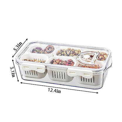 Divided Food Serving Tray with Lids Stackable Snackle Box for Candy Nuts Spice Fruit&Veggie Container with 6 Small Dividers Plastic Storage Bins for Fridge Pantry Freezer - size: 1Pack with 6 dividers