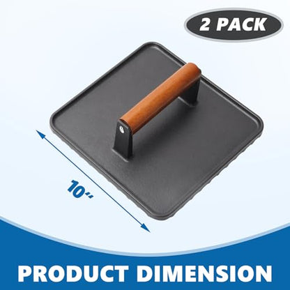 SafBbcue 10" Square Cast Iron Burger Press Smash Burger Griddle Weight Press for Blackstone, Pitboss, Camp Chef Flat Top Grills Accessories, Bacon Press for griddle for Grill Cooking Accessories, 2PCS - style: 10In Press x2