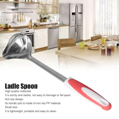 Stainless Steel Ladle Spoon Portable Non Slip Handle Smooth Side Pour Spout Mouth Porridge Spoon for Kitchen Restaurant Hotel