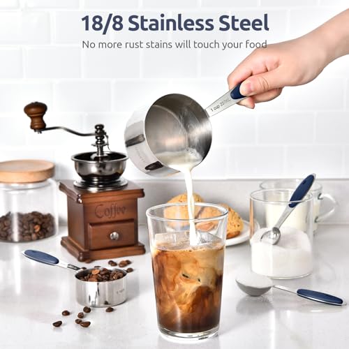 U-Taste Measuring Cups and Spoons: Food Grade 18/8 Stainless Steel Metal Measure Cups and Spoons Set of 10, Upgraded Thickness Handle (Midnight Blue) - color: Midnight Blue