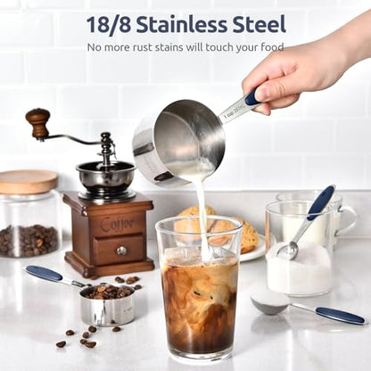 U-Taste Measuring Cups and Spoons: Food Grade 18/8 Stainless Steel 12 Pieces Metal Stacking Kitchen Baking Cooking Measure Set with Strengthened Weld Joints (Midnight Blue, Upgraded Version) - color: Navy Blue