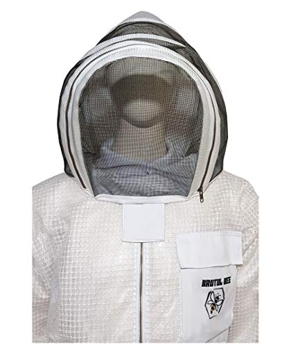 Brutul Bee 3 Layer Beekeeping Ventilated Jacket Fully Protection Beekeepers Ultralight Beekeeping Jacket with Fencing Veil - color: White, size: 3X-Large