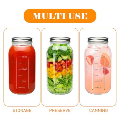 64 oz Wide Mouth Mason Jars, Large Half Gallon Mason Jar with Lid and Band, 2 Quart Glass Canning Jars for Pickling, Preserving, Fermenting, Beverages, DIY Crafts, 3 Pack