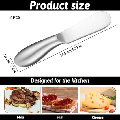 2 Pcs Cheese Spreader Knives, Stainless Steel Spreader Knife Set Little Cheese Spreaders Knives Charcuterie Utensils Butter Knife Spreaders for Sandwich Appetizers Jam Pastry Making