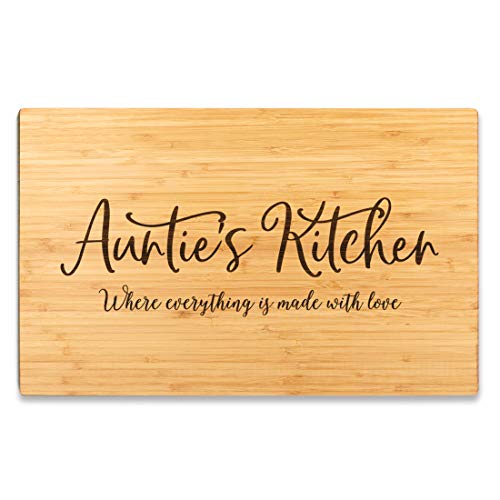 Andaz Press Large Bamboo Wood Cutting Board Gift, 17.75 x 11-inch, Auntie's Kitchen Where Everything is Made With Love, 1-Pack, Engraved Serving Chopping Board Christmas Birthday Chef Kitchen Ideas - color: Auntie