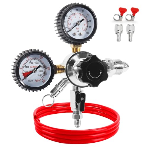 CGA580 Nitrogen Beer Regulator Nitrogen Tank Regulator, Dual Gauge Gas Regulator with 5Ft Beer Line, Nitrogen Keg Regulator with 2Pcs 5/16’’ Barbs Hose Clamps for Homebrew
