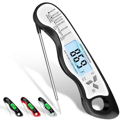Meat Thermometer Digital，IP67 Waterproof Cooking Thermometer with Backlight, Calibration & Hold Function，Food Thermometer for Cooking,Outdoor Grilling，Suitable as Stocking Stuffers for Men (White-2) - color: White-2