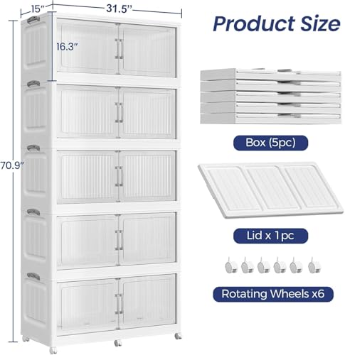 Extra Large Stackable Storage Bins with Lid, 160Gal/560QT Foldable Collapsible Storage Box with Doors, Wheels and Drawers, Plastic Closet Organizer Container for Kitchen, Bedroom, Dorm, 5Pack - size: 40Gal-4Pack