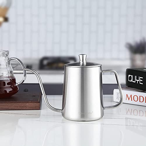 Easyworkz Gage Gooseneck Pour Over Coffee Kettle 20 oz Stainless Steel Hand Drip Long Narrow Spout, Silver - color: Silver