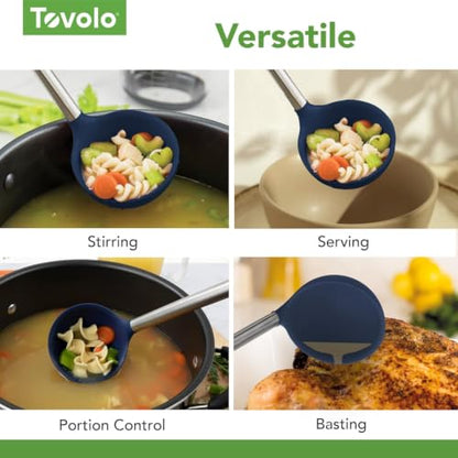 Tovolo Silicone Ladle With Stainless Steel Handle Deep Soup Ladle for Cooking Canning Serving Soup Punch Stew Sauce, Large Kitchen Utensil Spoon Dishwasher Safe BPA Free Silicone Deep Indigo - color: Deep Indigo