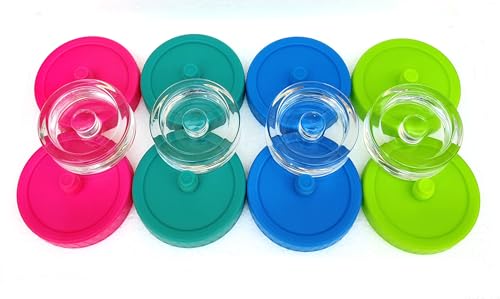 Mason Jar Fermentation Kit, NonSlip Grip Handle Fermentation 4pcs Glass Weights and 8Pcs Waterless Airlock Caps - for Fermenting Sauerkraut, Kimchi in Wide Mouth Mason Jars (4)