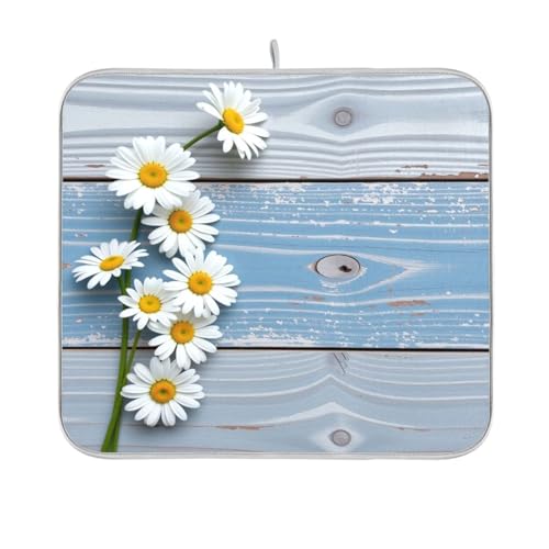 Kcldeci Daisy Wooden Dish Drying Mat,Spring Drying Mat For Kitchen Counter 16 x 18 Dish Drainer Mat Dish Rack Pad Kitchen Counter Mat - color: Daisy, size: 16x18in