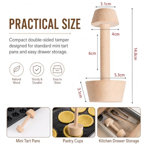 Wooden Tart Tamper, Double Side Pie Pastry Dough Tamper, Egg Tart Pan Mold DIY Cake Pastry Baking Tool for Mini Egg Tart, Cheesecakes, Pasta and Dessert Baking
