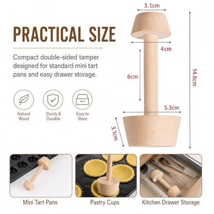 Wooden Tart Tamper, Double Side Pie Pastry Dough Tamper, Egg Tart Pan Mold DIY Cake Pastry Baking Tool for Mini Egg Tart, Cheesecakes, Pasta and Dessert Baking
