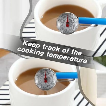 Xuhal 3 Pcs Stainless Steel Kitchen Thermometer with 5 Inch Long Stem 1 Inch Dial Thermometer Milk Frothing Food for Oven Probe Meat Grill BBQ Cooking Chocolate Water (Gray,Green,Blue) - color: Gray, Green, Blue