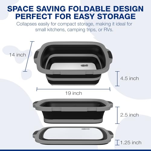 2-Pack XL Collapsible BBQ Prep Tub with Built-In Cutting Board, Lid & Strainer – Marinate, Drain & Prep – Large Food-Safe Container – Perfect for Grilling, Smoking & Outdoor Cooking (Black) - color: Black