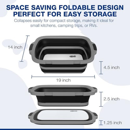 2-Pack XL Collapsible BBQ Prep Tub with Built-In Cutting Board, Lid & Strainer – Marinate, Drain & Prep – Large Food-Safe Container – Perfect for Grilling, Smoking & Outdoor Cooking (Black) - color: Black