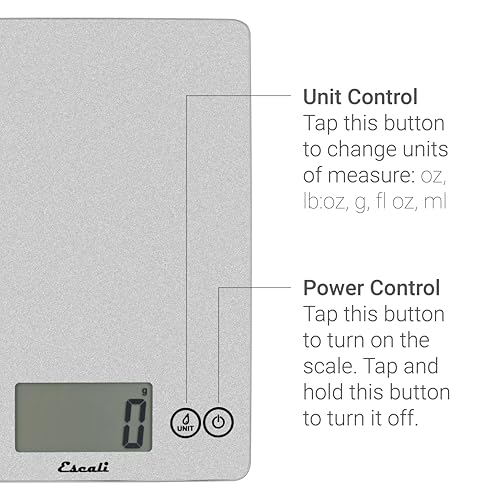 Escali Arti Glass Food Scale Digital Countertop Kitchen, Baking and Cooking Scale with Nutrition and Calorie Counter, 15-Pound Capacity, 9" x 6.5" x .75", Shiny Silver - color: Shiny Silver