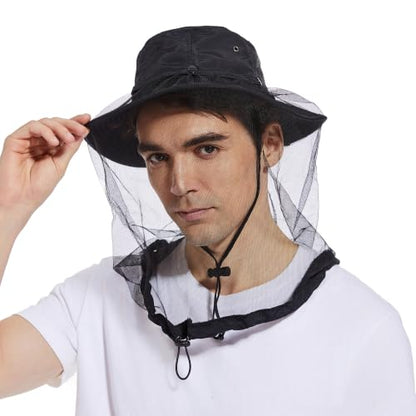 Mosquito Head Net Hat UPF 50+ Sun Protection Bug Hat for Men Women | Sun Visor Style, Perfect for Safari, Hiking, Beekeeping, Camping & Gardening - color: Black