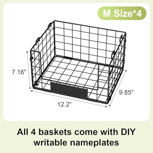 JKsmart 4 Pack XL Stackable Wire Baskets, Pantry Organizers and Storage with Name Plates, Muti-Purpose for Snack Organizer & Vegetable Basket & Fruit Basket - size: XL-12.2"x9.85"x28.65"
