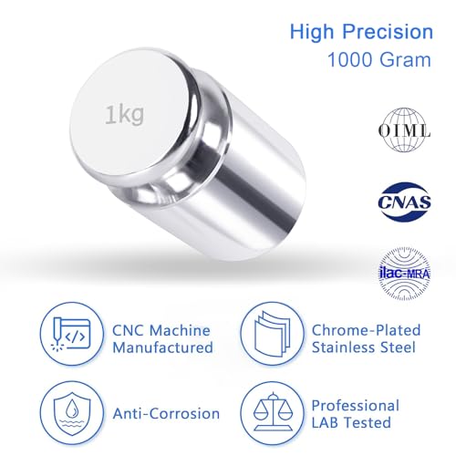 QP 1000g Calibration Weights, OIML Class M1 High Precision Gram Weights, Stainless Steel Scale Calibration Weight for Digital Scale, Balance Scale, Chrome Finish Scale Weights with Storage Case - size: 1000g