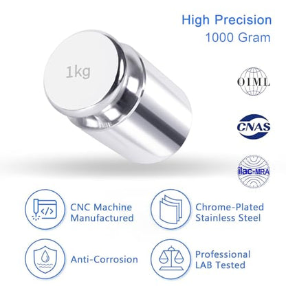 QP 1000g Calibration Weights, OIML Class M1 High Precision Gram Weights, Stainless Steel Scale Calibration Weight for Digital Scale, Balance Scale, Chrome Finish Scale Weights with Storage Case - size: 1000g
