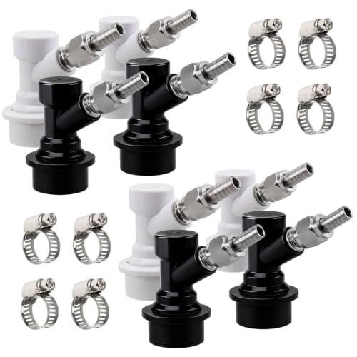 MRbrew Ball Lock Keg Fittings 4 Pairs Quick Ball Lock Disconnect Set with Stainless 5/16” Gas 1/4” Liquid Barbed MFL Swivel Nuts for Corny Keg Connectors Ball Lock for Keg Posts, Keg Coupler, Homebrew