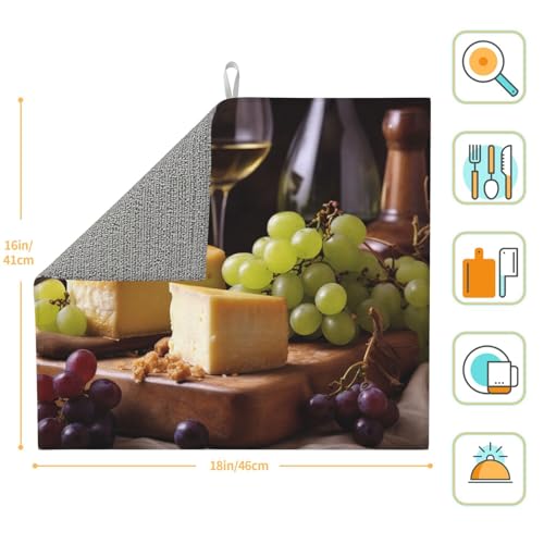 Wine Cheese Cake Grapes Print Dish Drying Mat for Kitchen Counter Ultra Absorbent Microfiber Dishes Drainer Mats Washable Drying Pads for Sinks 16 x 18 In - color: Wine Cheese Cake Grapes