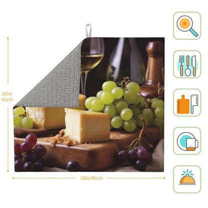 Wine Cheese Cake Grapes Print Dish Drying Mat for Kitchen Counter Ultra Absorbent Microfiber Dishes Drainer Mats Washable Drying Pads for Sinks 16 x 18 In - color: Wine Cheese Cake Grapes