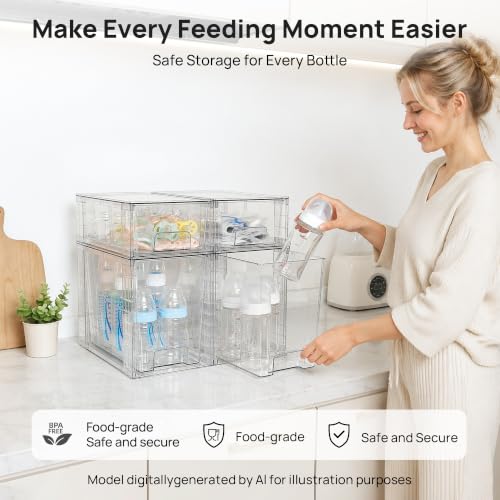 Vtopmart 8 Pack Clear Stackable Storage Drawers, Pull-Out Organizers, 4 Tall and 4 Small for Under Sink, Pantry, Bathroom, Closet and Kitchen Cabinets - style: 4 Large+4 Small