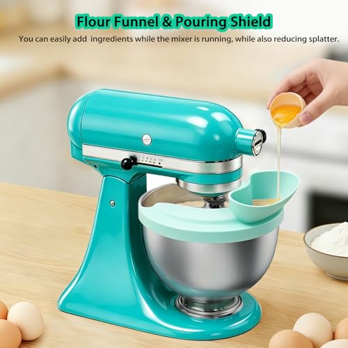 Silicone Flour Funnel with Pouring Shield for KitchenAid 4.5-5QT Mixer - color: Aqua Sky
