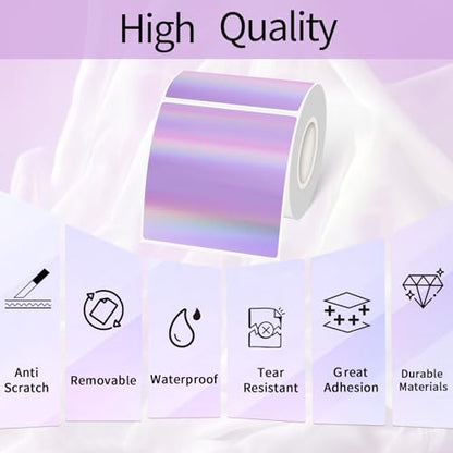 Square Thermal Labels Stickers 3" x 3", Holographic Thermal Stickers Labels, Glitter Self-Adhesive Direct Thermal Label for Small Business- Holographic Purple - color: Holographic Purple, size: 3 X 3 inch