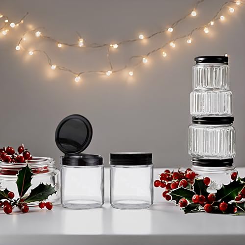 Jarming Collections Mason Jars - 16 oz Glass Extra Wide Mouth Pint Storage Jars with Black Flip Lids - Made in USA - color: 3 Black Flip Plastic Lids-16 OZ