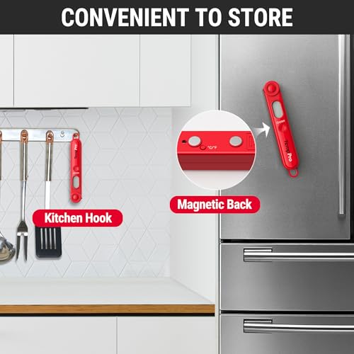 TempPro TP03B Digital Meat Thermometer for Cooking, Instant Read Thermometer with Backlight, Kitchen Food Thermometer for Grill Smoker BBQ Oil Deep Fry Candy Bread Coffee (Previously ThermoPro) - color: Bright red