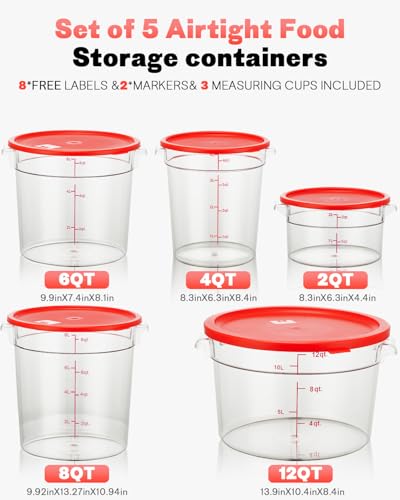 2QT NSF Round Food Storage Containers with Lids: 4 PCS [Total Food Grade][Hot&Cold Resistant] Dough Proofing Container for Pizza, Bread with Measuring Spoons Included(BPA FREE) (RED) - color: K1-RED-2L-4PCS-ROUND