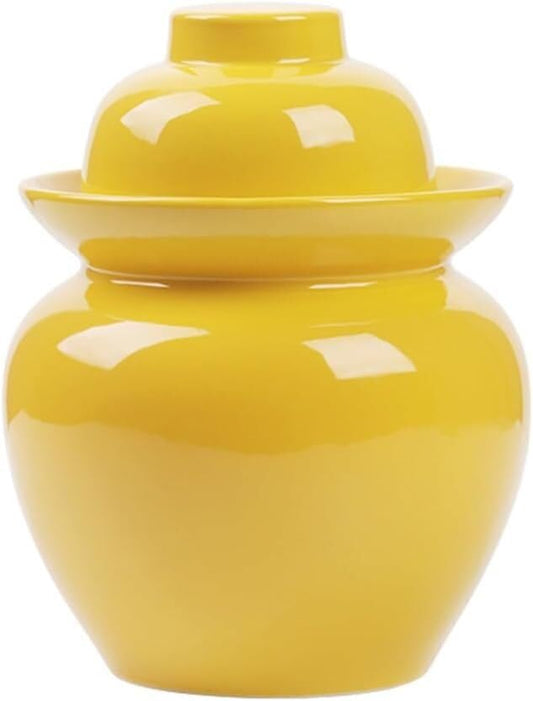 Porcelain Pickle Jar,Ceramics Fermentation Crock Pickling Pot,Fermenting Jar with Water Seal Airlock Lid(Yellow,3.5Kg) - color: Yellow, size: 3.5Kg