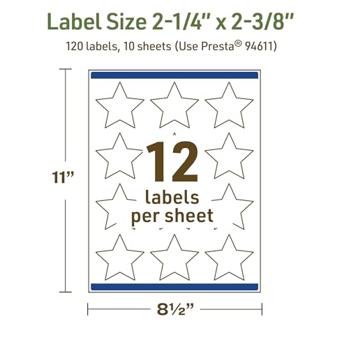 Avery Dissolvable Star Labels, Sure Feed Technology, 2-1/4" x 2-3/8", Matte White, Print-to-The-Edge, Laser/Inkjet Printable, 120 Labels Total - style: 120 labels