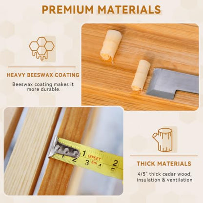 POLLIBEE 10 Frame Langstroth Beehive Beeswax Coated Complete Bee Hives Includes Bee Frames and Waxed Foundations (2 Deep Boxes & 2 Medium Boxes) - size: 4-Layer