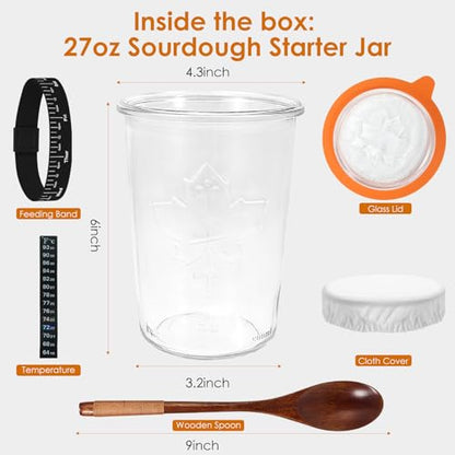 TOKPELA Sourdough Starter Jar Glass, Wide Mouth Sourdough Starter Jars, Sourdough Starter Kit with Wooden Spoon, Cloth Cover, Glass Lids, Sourdough Starter Jar 27oz for Sourdough Bread Baking Supplies - color: Sourdough Starter Jar