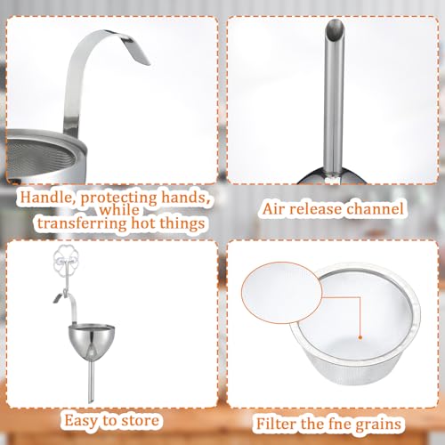 2 Sets Stainless Steel Funnel with Strainer 3 Inch Mouth Diameter Wine Filter Strainer for Filling Bottles, Oils, Juice, Wine, Coffee, Milk