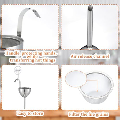 2 Sets Stainless Steel Funnel with Strainer 3 Inch Mouth Diameter Wine Filter Strainer for Filling Bottles, Oils, Juice, Wine, Coffee, Milk