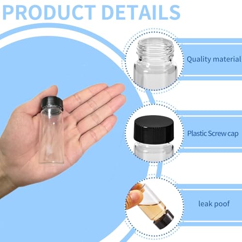 15 PCS 10ML Glass Vials, Small Liquid Sample Vial,22x52 mm Borosilicate Glass Empty Vials with Caps, Leak-Proof Vial,18-400 Black Screw Caps with PE Liner - size: 10Ml（22x52mm）